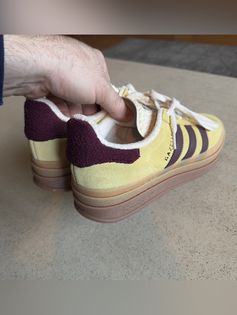 adidas Gazelle Suede Sneakers in Yellow with Maroon Accents - Picture 3 of 13